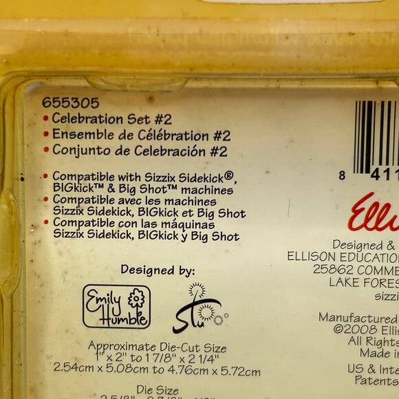 Sizzix Celebration Set #2 Sizzlits 4 Dies Cake Gifts Hat Wish - Picture 9 of 9